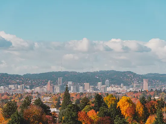 The Portland, Oregon skyline in autumn